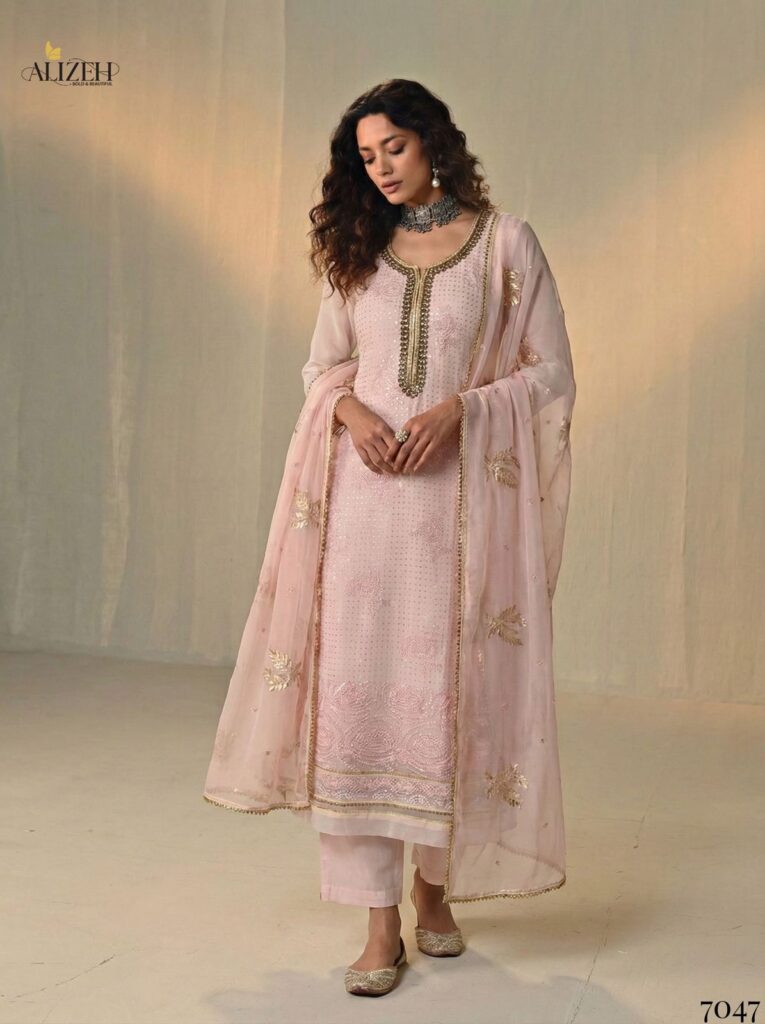 Buy Alizeh 7046 To 7049 Georgette With Embroidered Work Kurti Pant And Dupatta Wholesale 2026