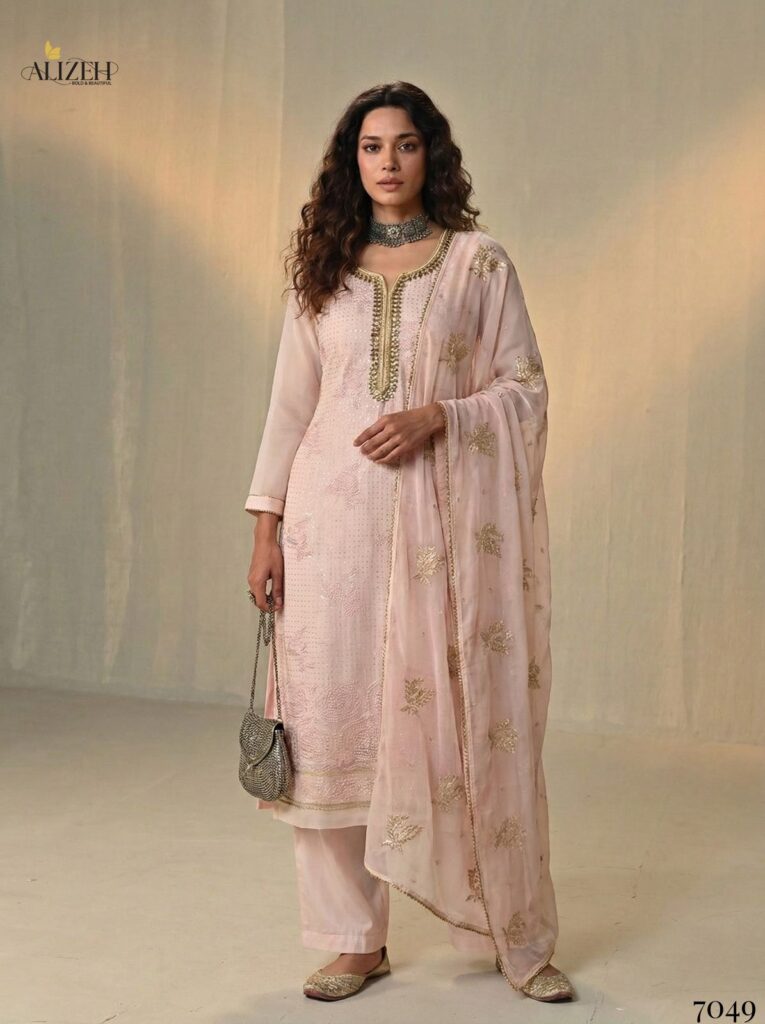 Buy Alizeh 7046 To 7049 Georgette With Embroidered Work Kurti Pant And Dupatta Wholesale 2026