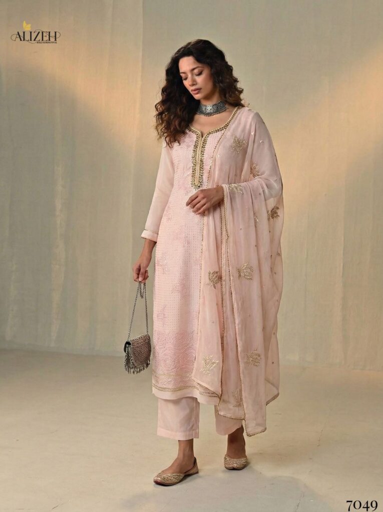 Buy Alizeh 7046 To 7049 Georgette With Embroidered Work Kurti Pant And Dupatta Wholesale 2026