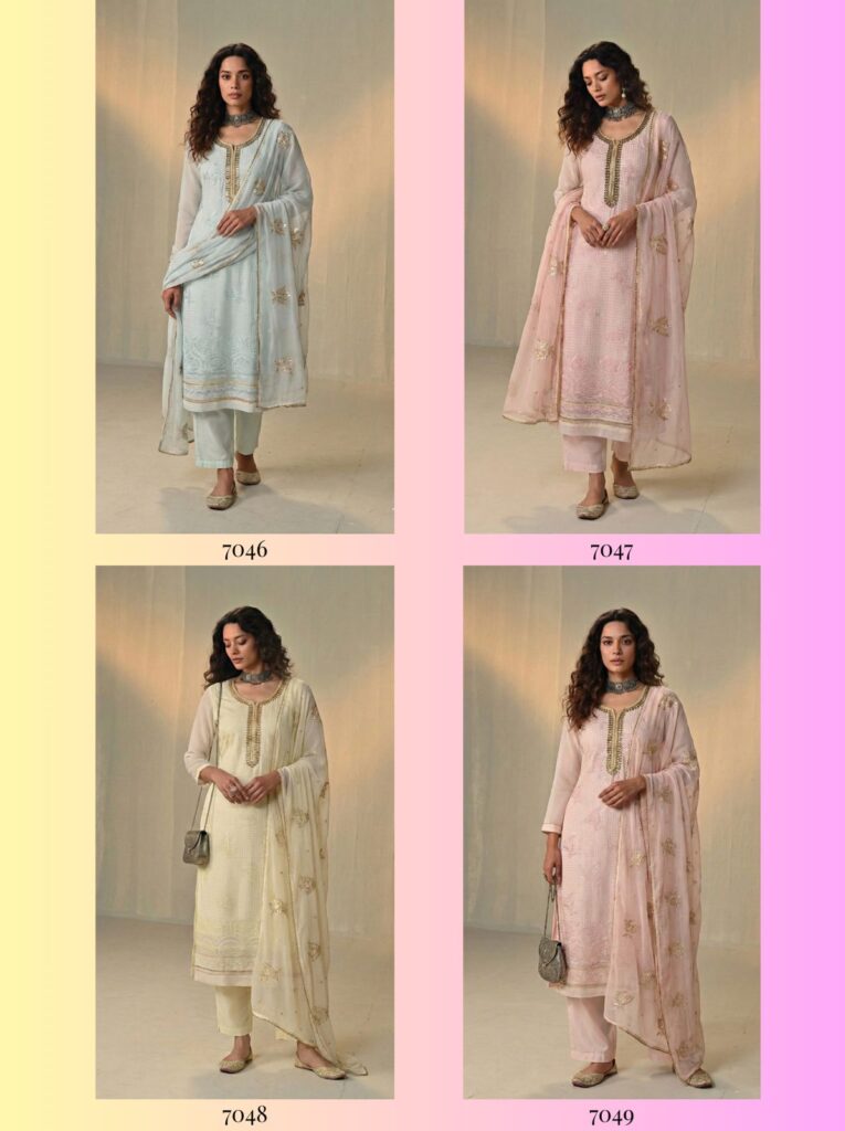 Buy Alizeh 7046 To 7049 Georgette With Embroidered Work Kurti Pant And Dupatta Wholesale 2026