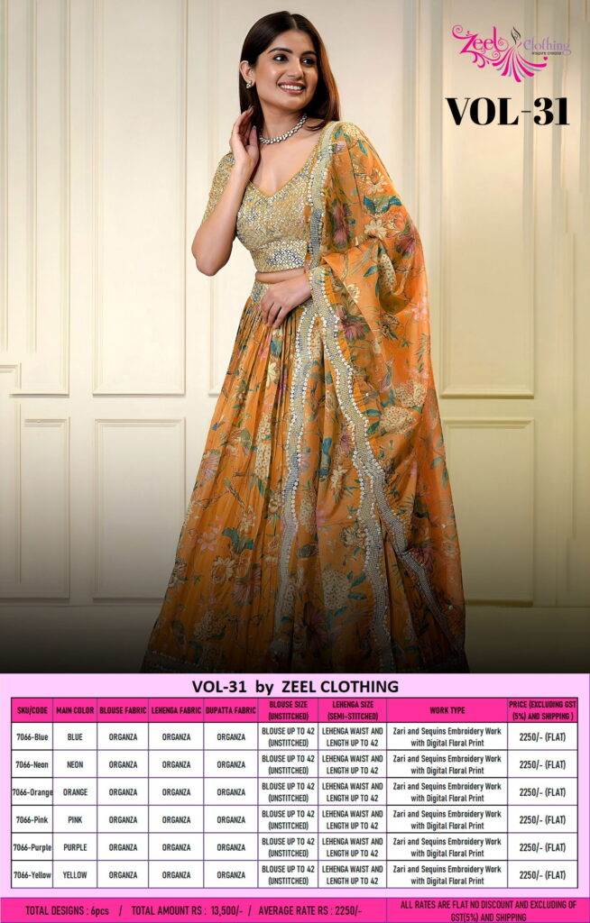 Buy Zeel Vol 31 Organza Sequins Embroidery Work Lehenga Choli Collection Wholesale 2026