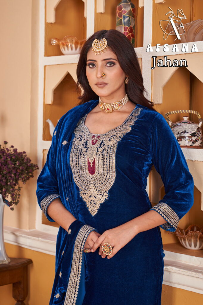 Stylish Afsana Jahan Velvet With Embroidery Work Top Bottom And Dupatta Wholesale 2026