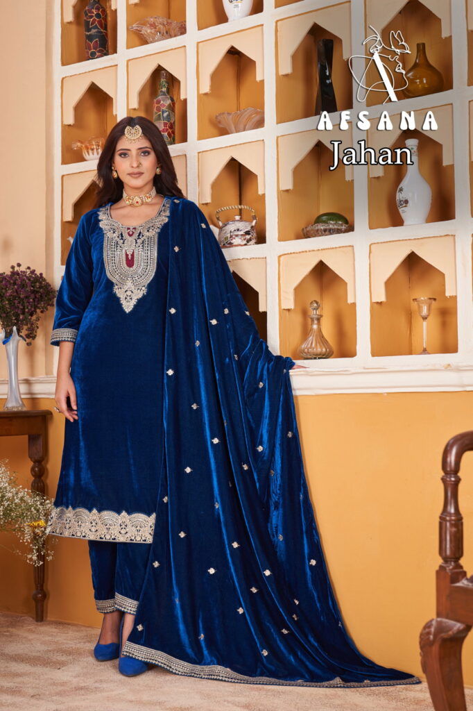 Stylish Afsana Jahan Velvet With Embroidery Work Top Bottom And Dupatta Wholesale 2026