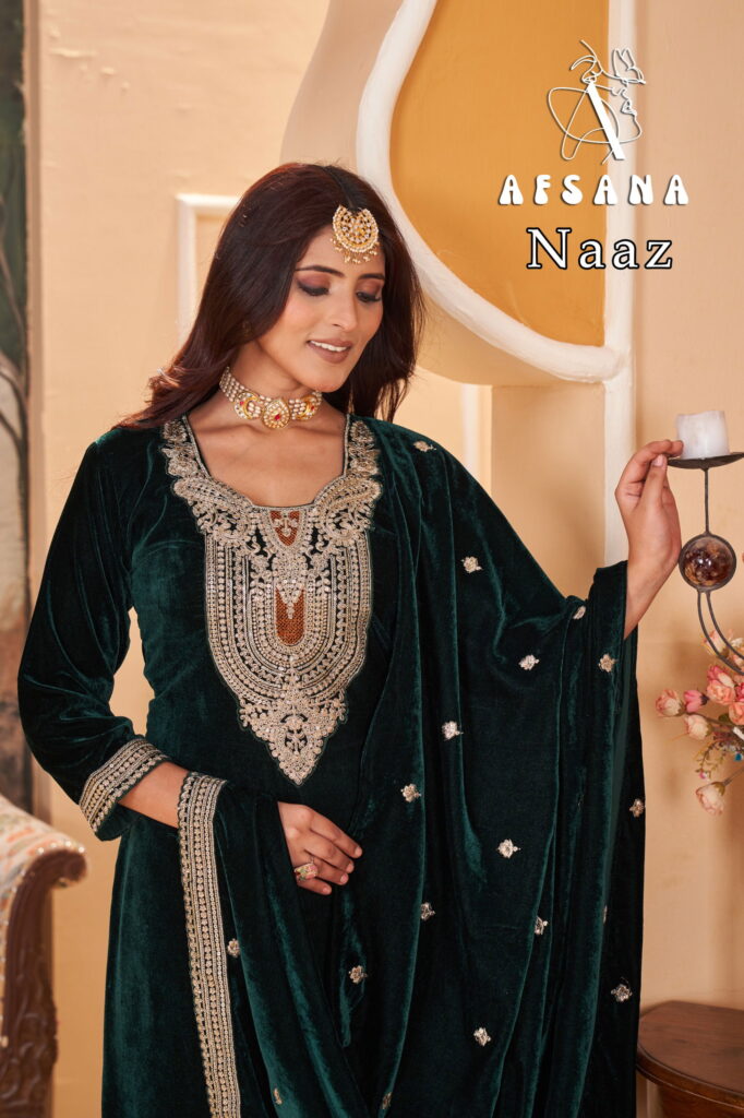 Latest Afsana Naaz Velvet With Embrodery Work Top Bottom And Dupatta Wholesale 2026