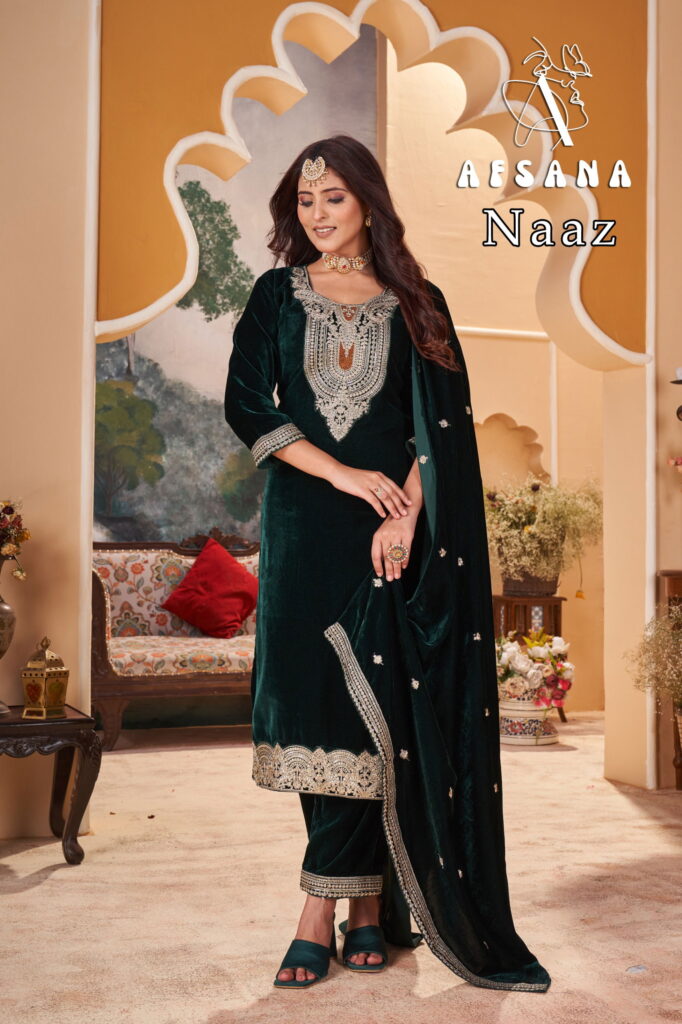 Latest Afsana Naaz Velvet With Embrodery Work Top Bottom And Dupatta Wholesale 2026