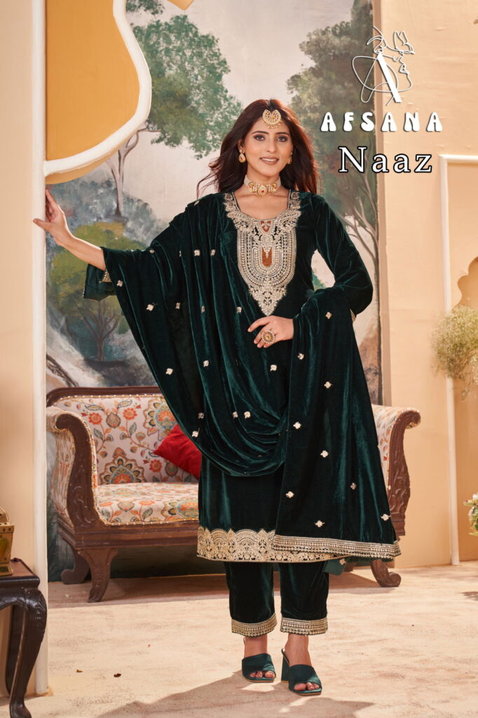 Latest Afsana Naaz Velvet With Embrodery Work Top Bottom And Dupatta Wholesale 2026