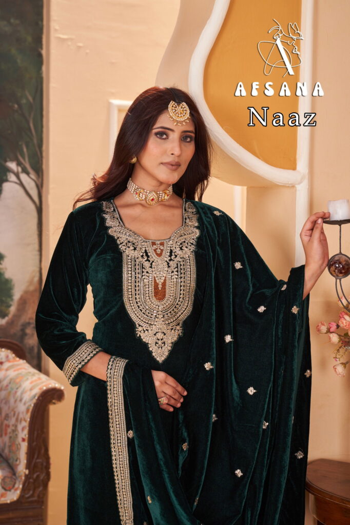 Latest Afsana Naaz Velvet With Embrodery Work Top Bottom And Dupatta Wholesale 2026