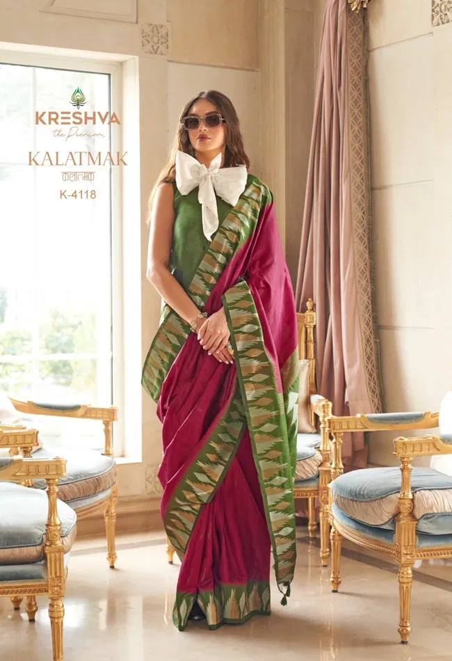Beautiful Kreshva Kalatmak Silk With Traditional Temple Border Saree Wholesale 2026