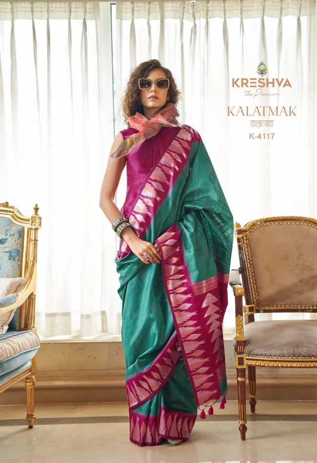 Beautiful Kreshva Kalatmak Silk With Traditional Temple Border Saree Wholesale 2026