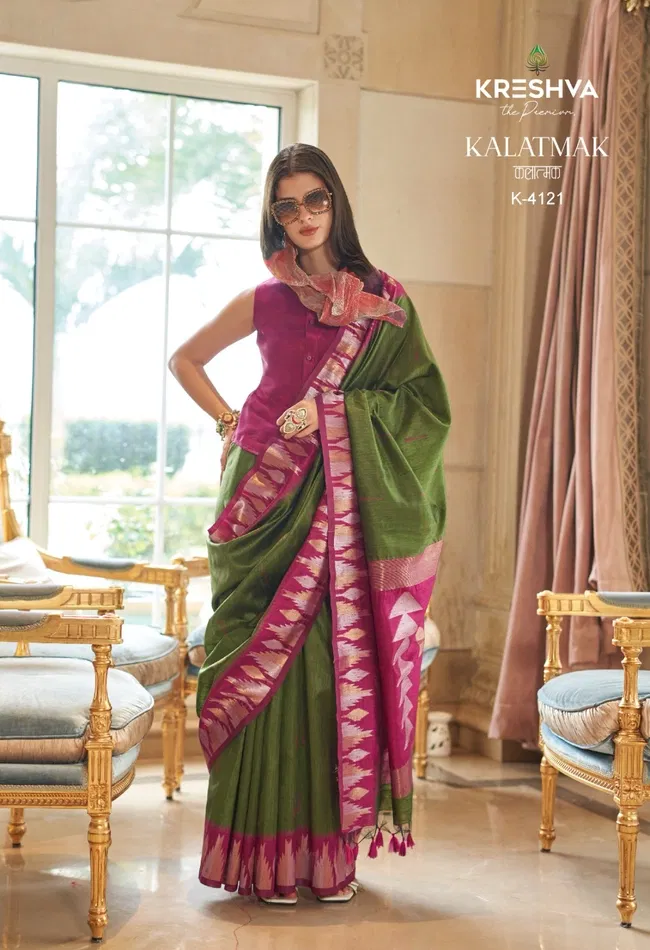 Beautiful Kreshva Kalatmak Silk With Traditional Temple Border Saree Wholesale 2026