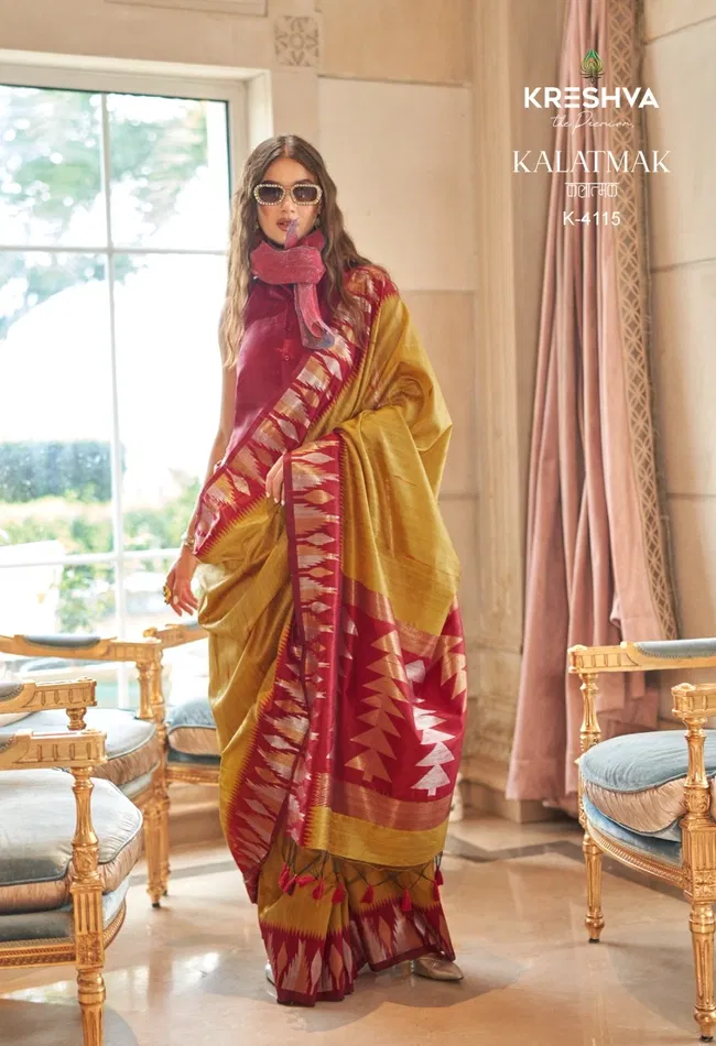 Beautiful Kreshva Kalatmak Silk With Traditional Temple Border Saree Wholesale 2026
