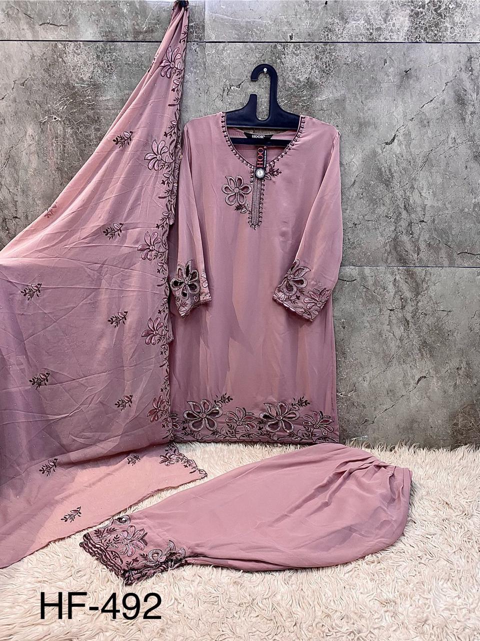 Hoor Tex Hf 492 A to D Georgette Pakistani Suit Kurti Bottom With Dupatta Collection Wholesale