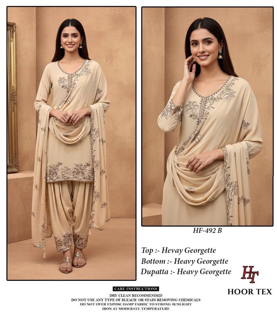Latest Hoor Tex Hf 492 A to D Georgette Pakistani Suit Kurti Bottom With Dupatta Collection Wholesale 2026
