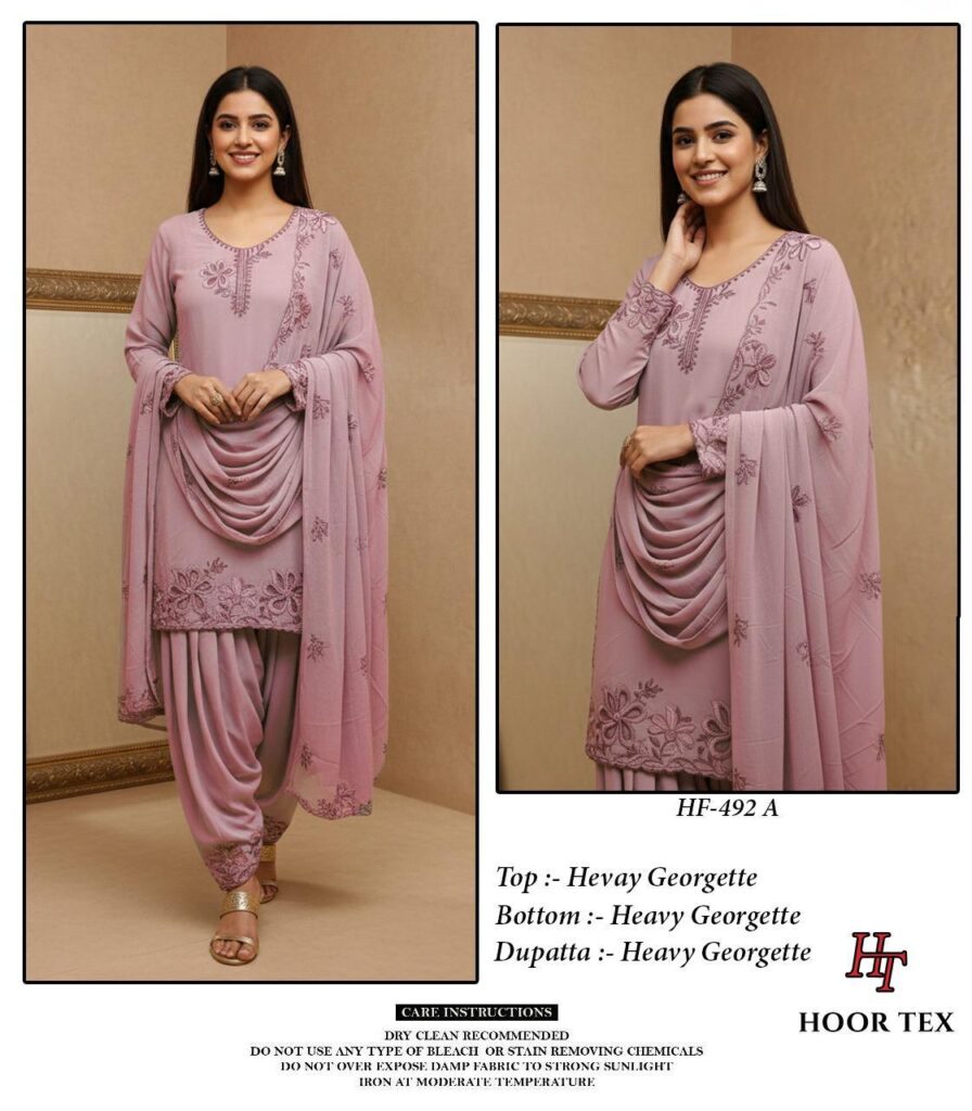 Latest Hoor Tex Hf 492 A to D Georgette Pakistani Suit Kurti Bottom With Dupatta Collection Wholesale 2026