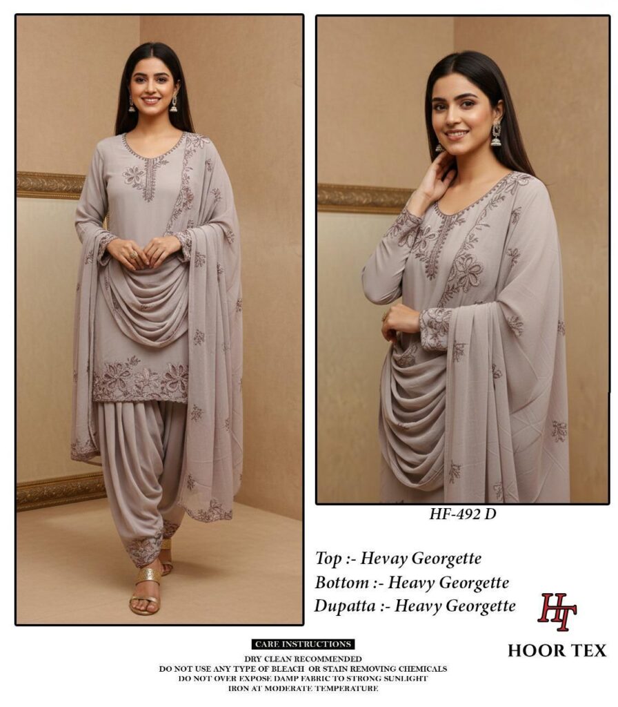 Latest Hoor Tex Hf 492 A to D Georgette Pakistani Suit Kurti Bottom With Dupatta Collection Wholesale 2026