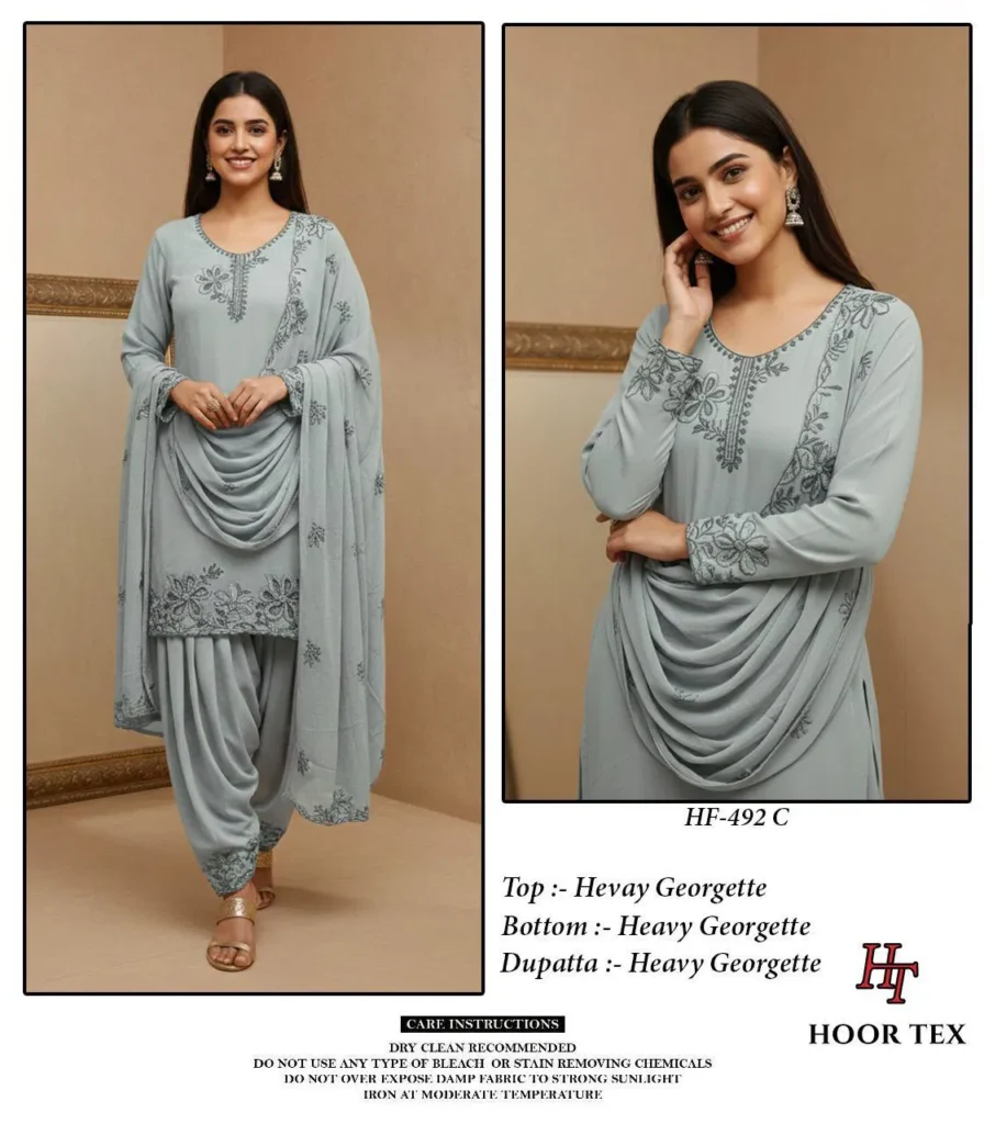 Latest Hoor Tex Hf 492 A to D Georgette Pakistani Suit Kurti Bottom With Dupatta Collection Wholesale 2026