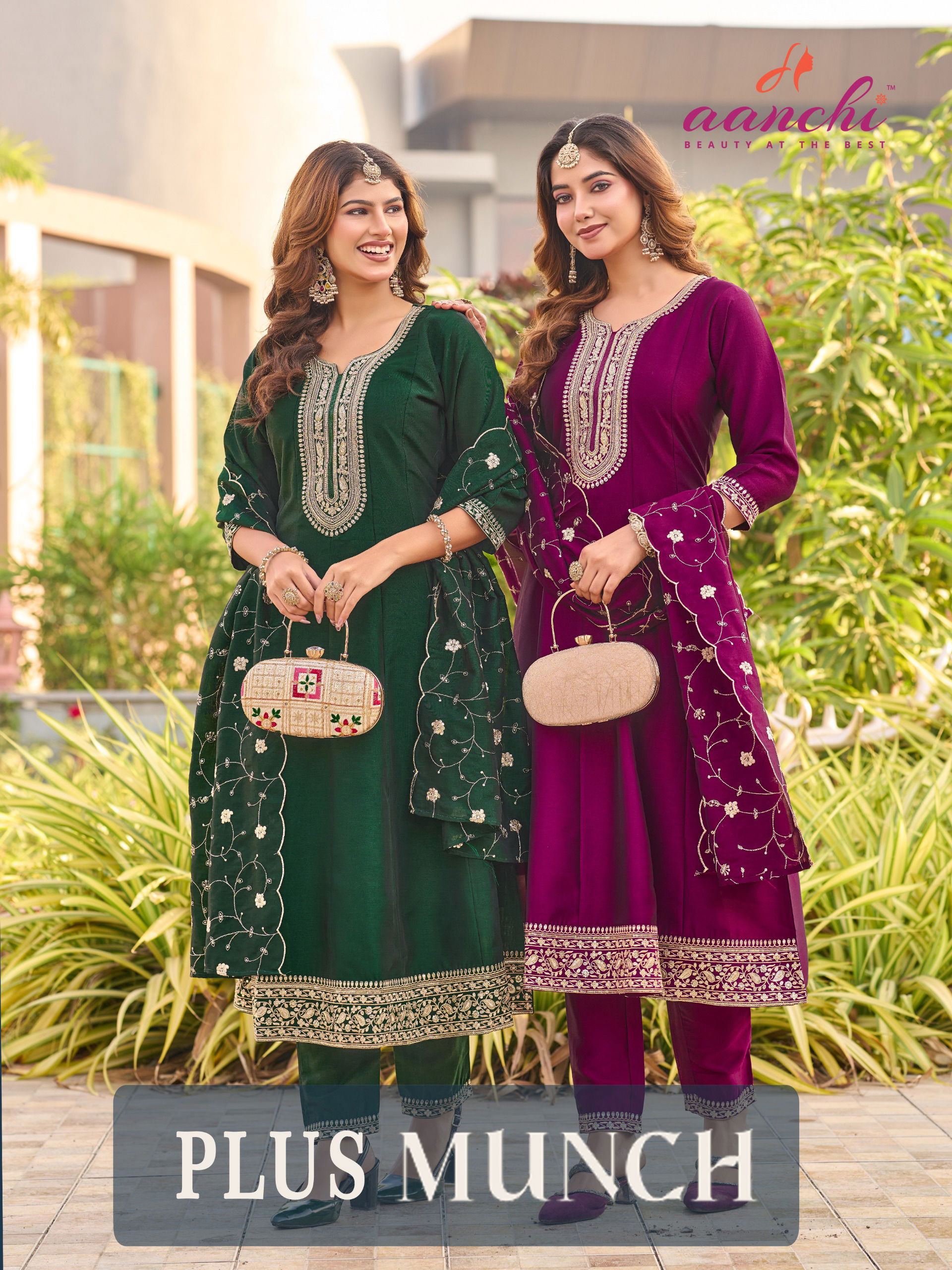 Aanchi Plus Munch Crystal Silk Kurti Pant And Dupatta Collection Wholesale