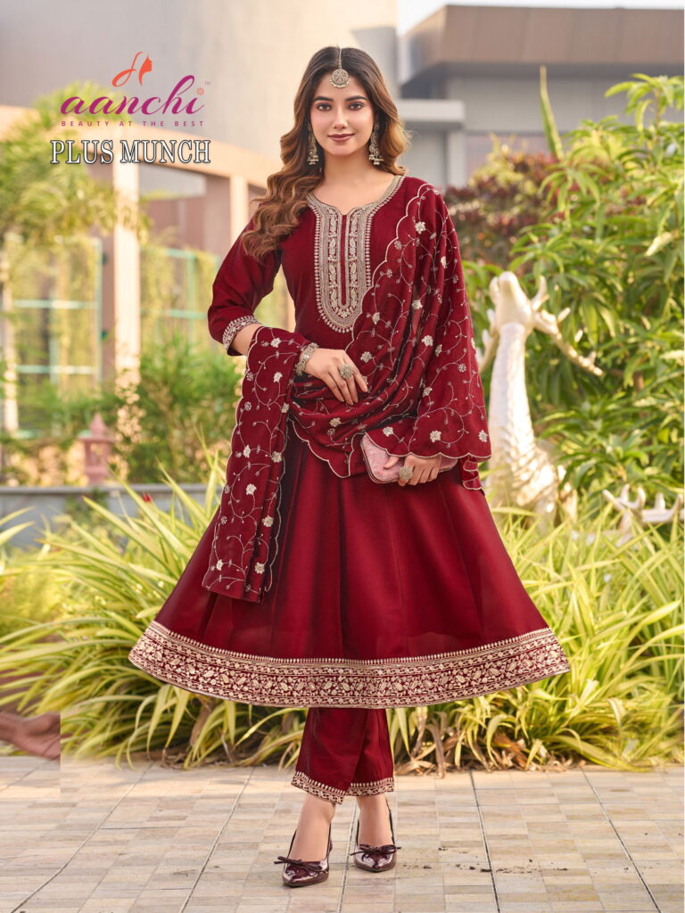 Launching Aanchi Plus Munch Crystal Silk Kurti Pant And Dupatta Collection Wholesale 2026