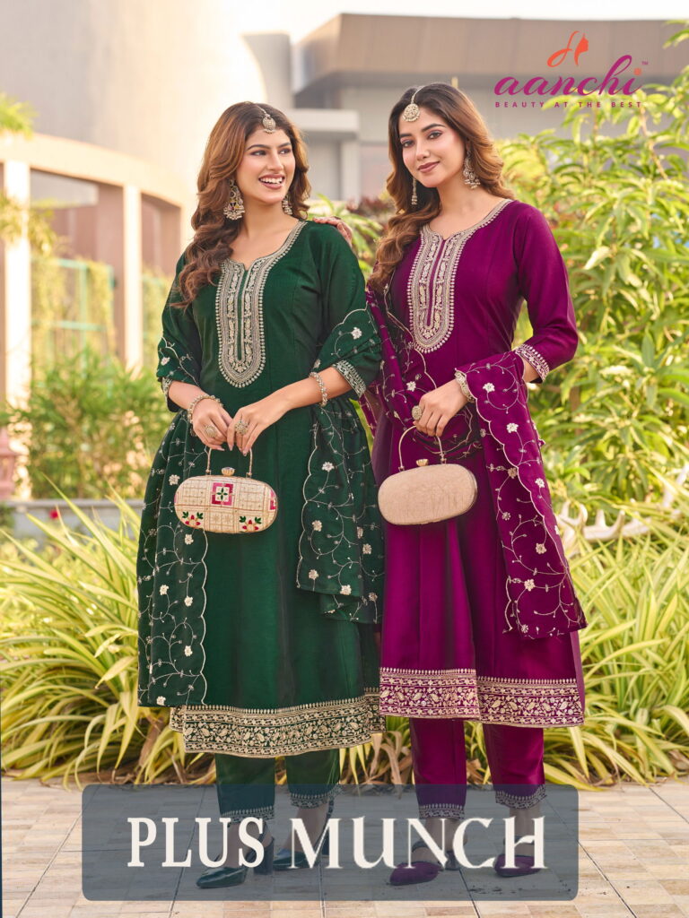 Launching Aanchi Plus Munch Crystal Silk Kurti Pant And Dupatta Collection Wholesale 2026