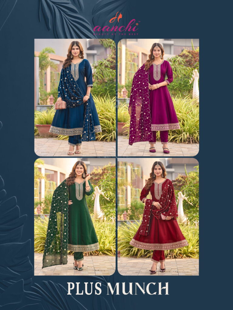 Launching Aanchi Plus Munch Crystal Silk Kurti Pant And Dupatta Collection Wholesale 2026