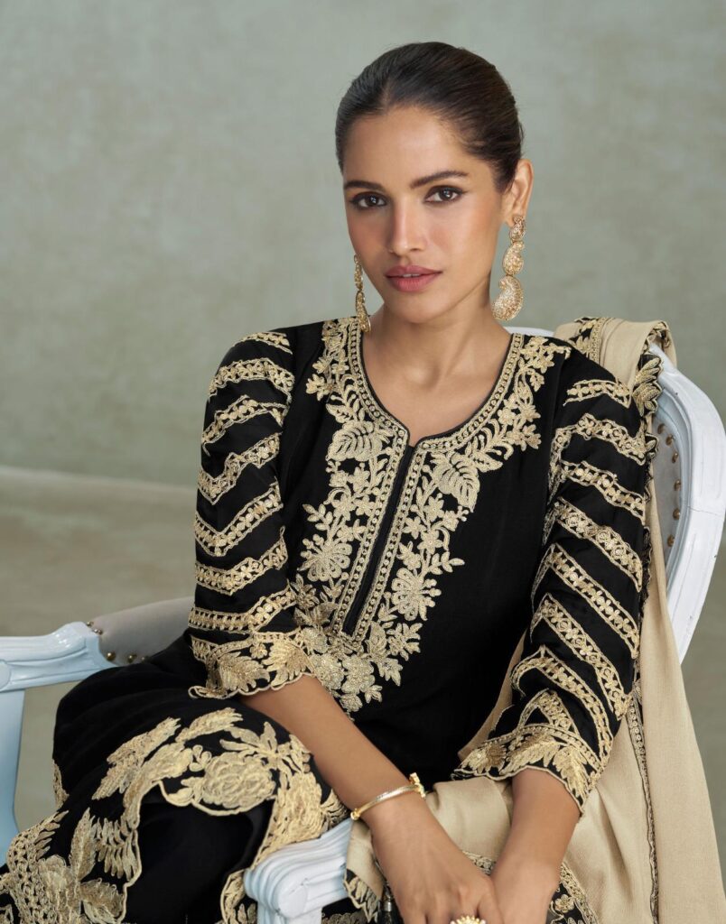 Buy Sayuri Samira Chinon Silk Embroidery Top With Plazzo Suit Wholesale 2026