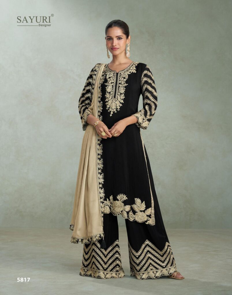 Buy Sayuri Samira Chinon Silk Embroidery Top With Plazzo Suit Wholesale 2026