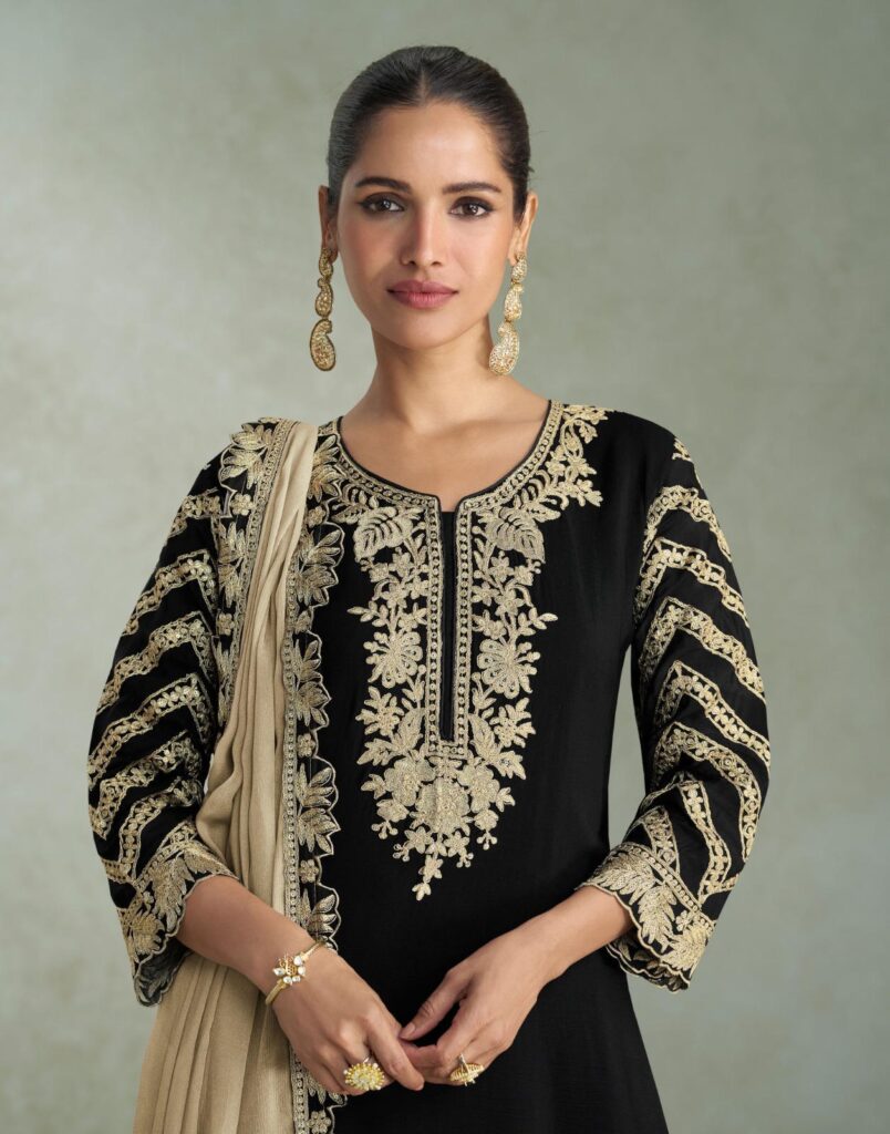 Buy Sayuri Samira Chinon Silk Embroidery Top With Plazzo Suit Wholesale 2026