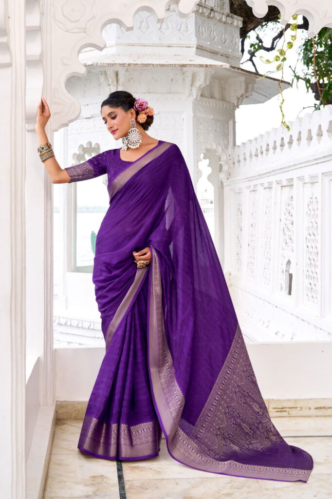 Beautiful Lekha YF Mritsa Chinon Self Printed Zari Weaving Saree Wholesale 2026