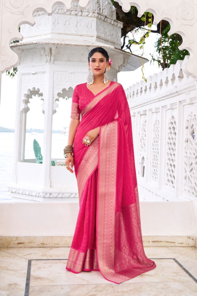 Beautiful Lekha YF Mritsa Chinon Self Printed Zari Weaving Saree Wholesale 2026