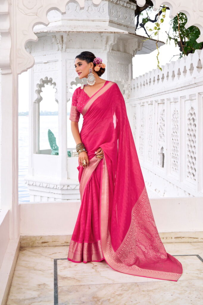 Beautiful Lekha YF Mritsa Chinon Self Printed Zari Weaving Saree Wholesale 2026