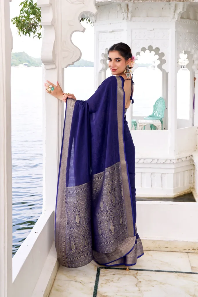 Beautiful Lekha YF Mritsa Chinon Self Printed Zari Weaving Saree Wholesale 2026