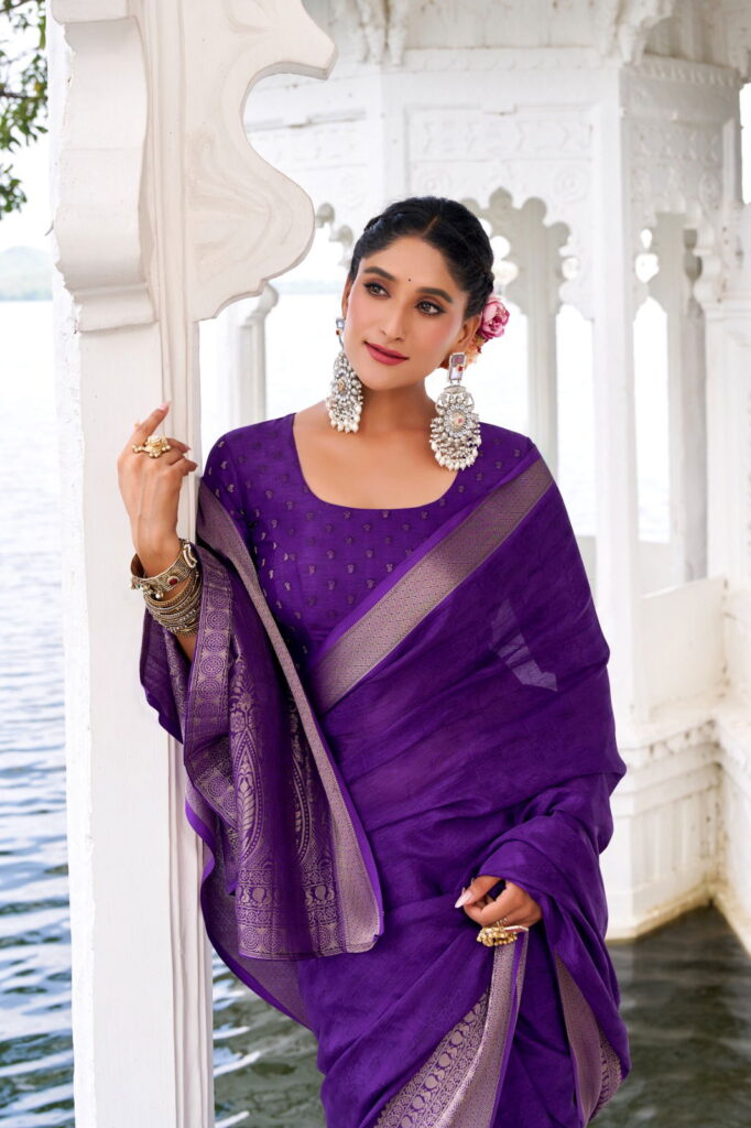 Beautiful Lekha YF Mritsa Chinon Self Printed Zari Weaving Saree Wholesale 2026