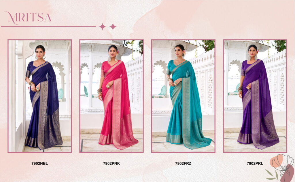 Beautiful Lekha YF Mritsa Chinon Self Printed Zari Weaving Saree Wholesale 2026