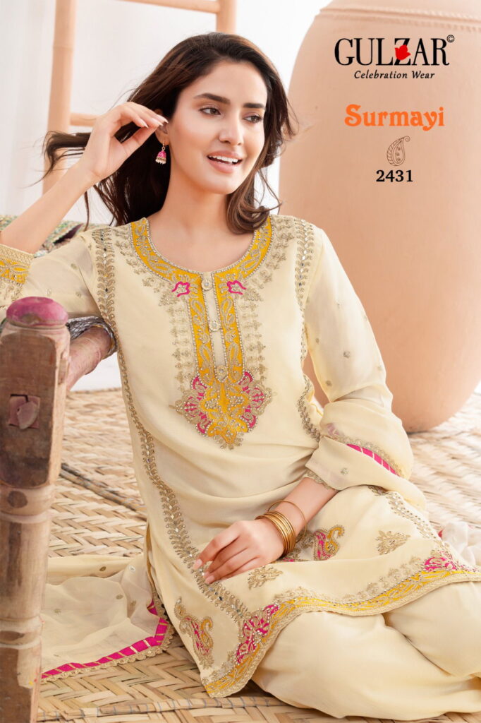 Buy Gulzar Surmayi Chinon With Mirror Work Top Bottom And Dupatta Wholesale 2026