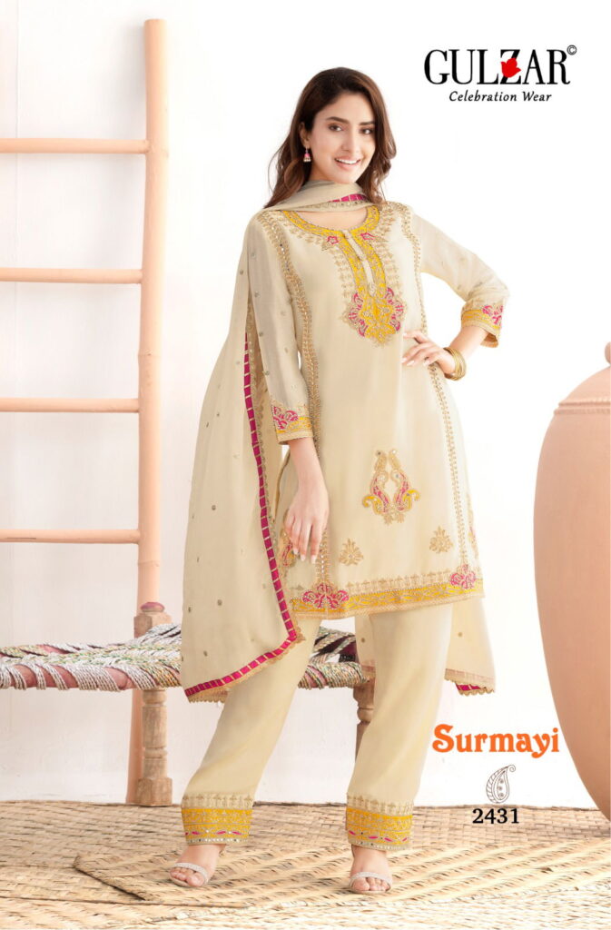 Buy Gulzar Surmayi Chinon With Mirror Work Top Bottom And Dupatta Wholesale 2026