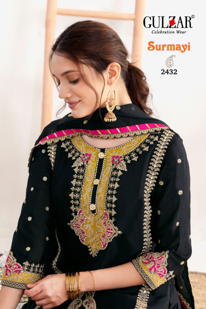 Buy Gulzar Surmayi Chinon With Mirror Work Top Bottom And Dupatta Wholesale 2026