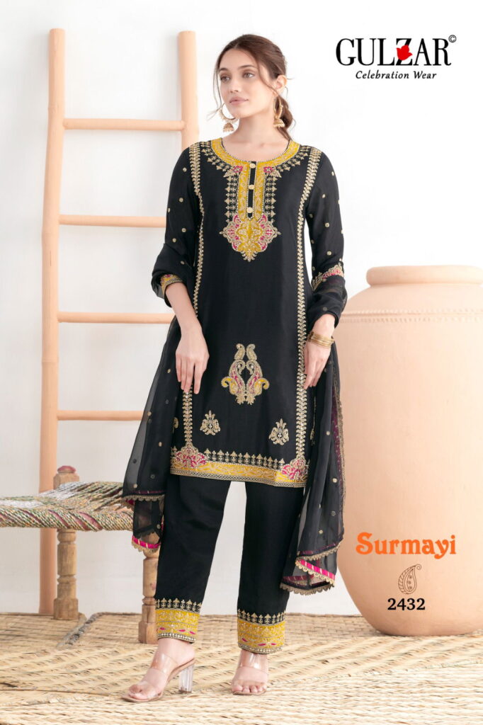 Buy Gulzar Surmayi Chinon With Mirror Work Top Bottom And Dupatta Wholesale 2026