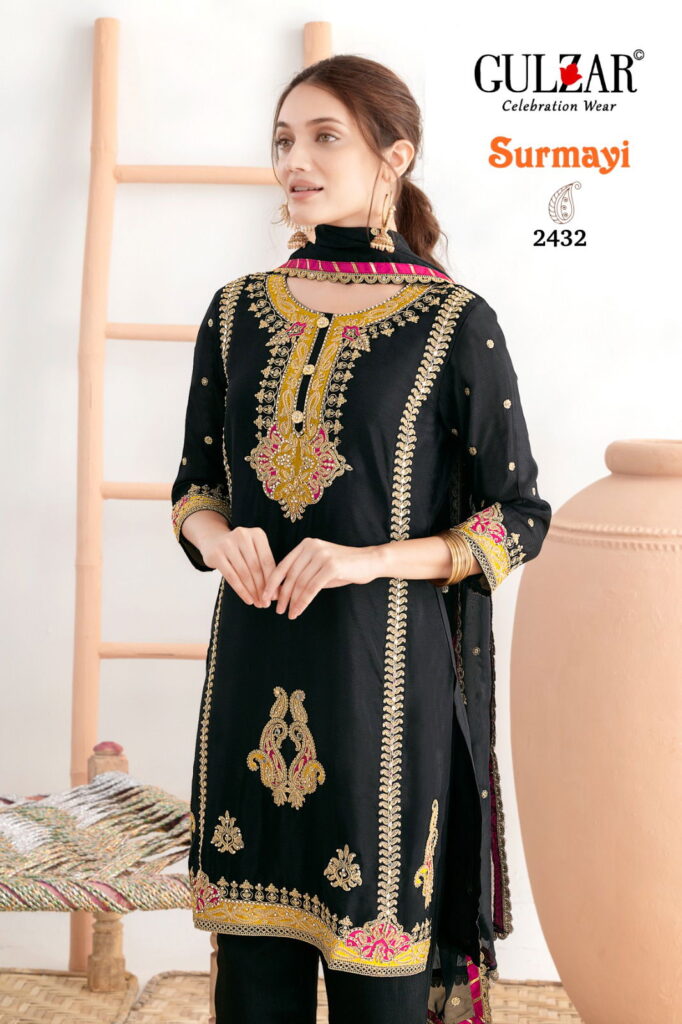 Buy Gulzar Surmayi Chinon With Mirror Work Top Bottom And Dupatta Wholesale 2026