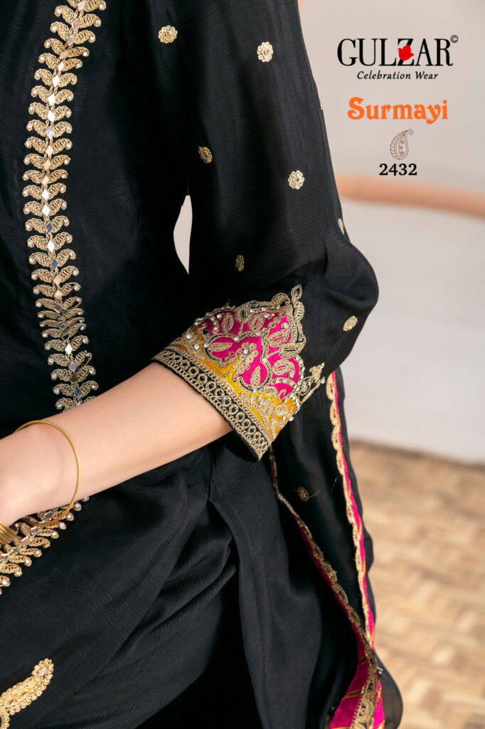 Buy Gulzar Surmayi Chinon With Mirror Work Top Bottom And Dupatta Wholesale 2026