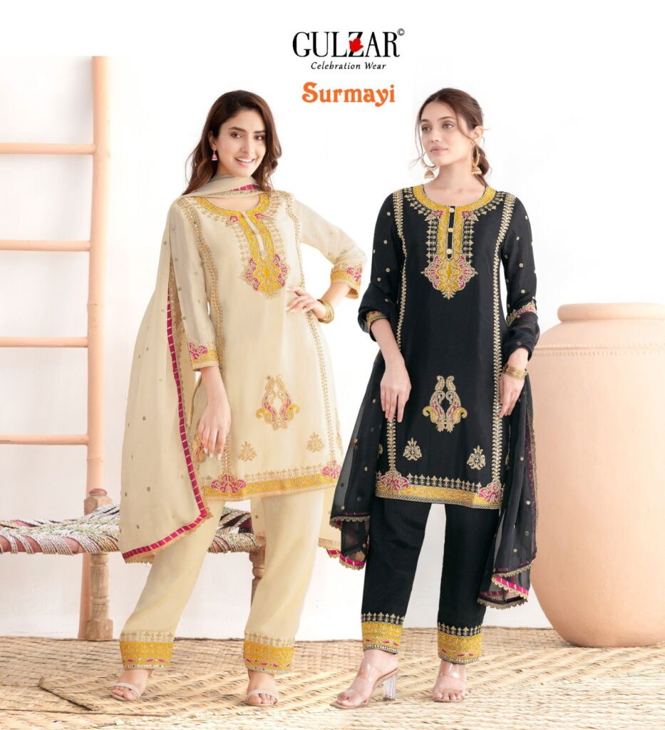 Buy Gulzar Surmayi Chinon With Mirror Work Top Bottom And Dupatta Wholesale 2026