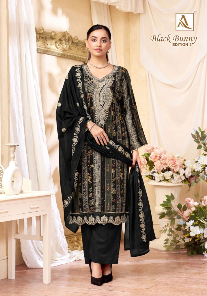 Stylish Alok Black Bunny Edition 3 Viscose Rayon Printed Dress Material Collection Wholesale 2026