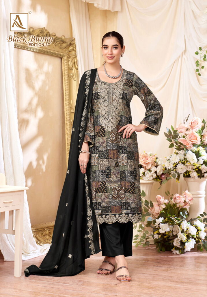 Stylish Alok Black Bunny Edition 3 Viscose Rayon Printed Dress Material Collection Wholesale 2026