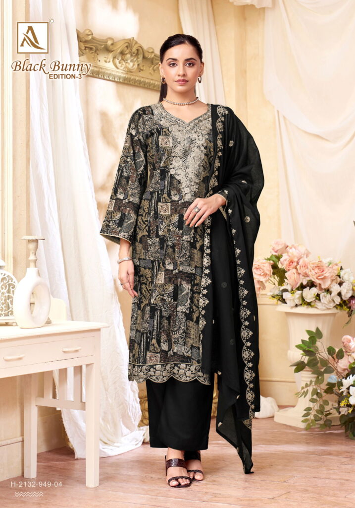 Stylish Alok Black Bunny Edition 3 Viscose Rayon Printed Dress Material Collection Wholesale 2026