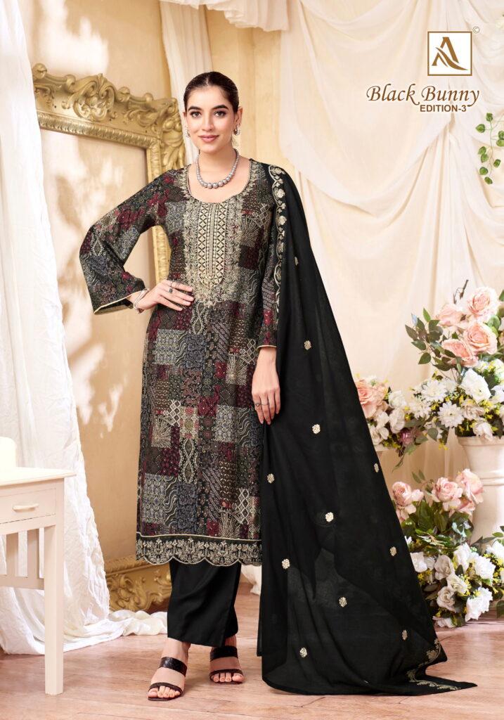 Stylish Alok Black Bunny Edition 3 Viscose Rayon Printed Dress Material Collection Wholesale 2026