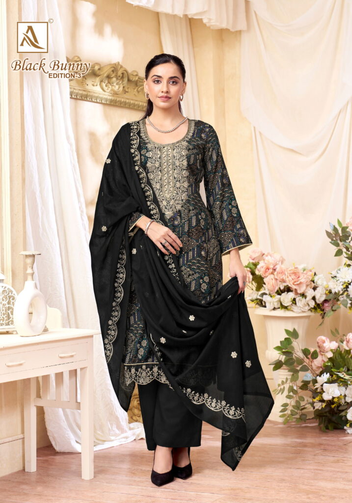 Stylish Alok Black Bunny Edition 3 Viscose Rayon Printed Dress Material Collection Wholesale 2026