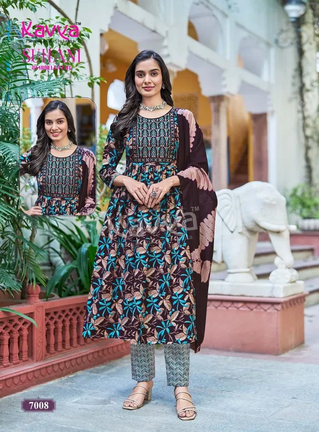 Launching Kavya Suhani vol 7 Umbrella Cut Poly Viscose Foil Print Kurti With Bottom and Dupatta Collection Wholesale 2026
