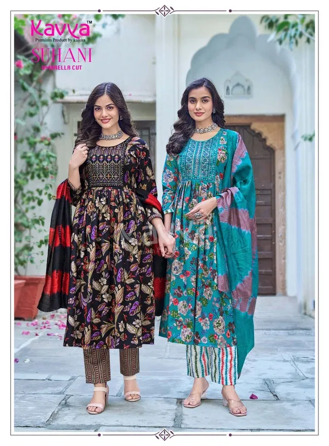 Launching Kavya Suhani vol 7 Umbrella Cut Poly Viscose Foil Print Kurti With Bottom and Dupatta Collection Wholesale 2026