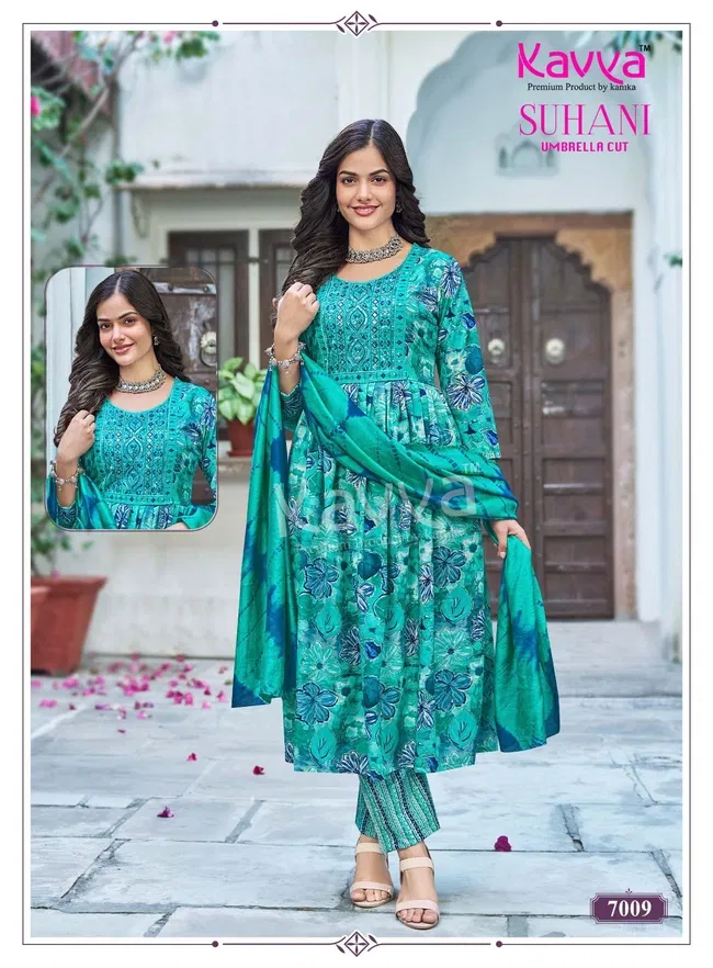 Launching Kavya Suhani vol 7 Umbrella Cut Poly Viscose Foil Print Kurti With Bottom and Dupatta Collection Wholesale 2026