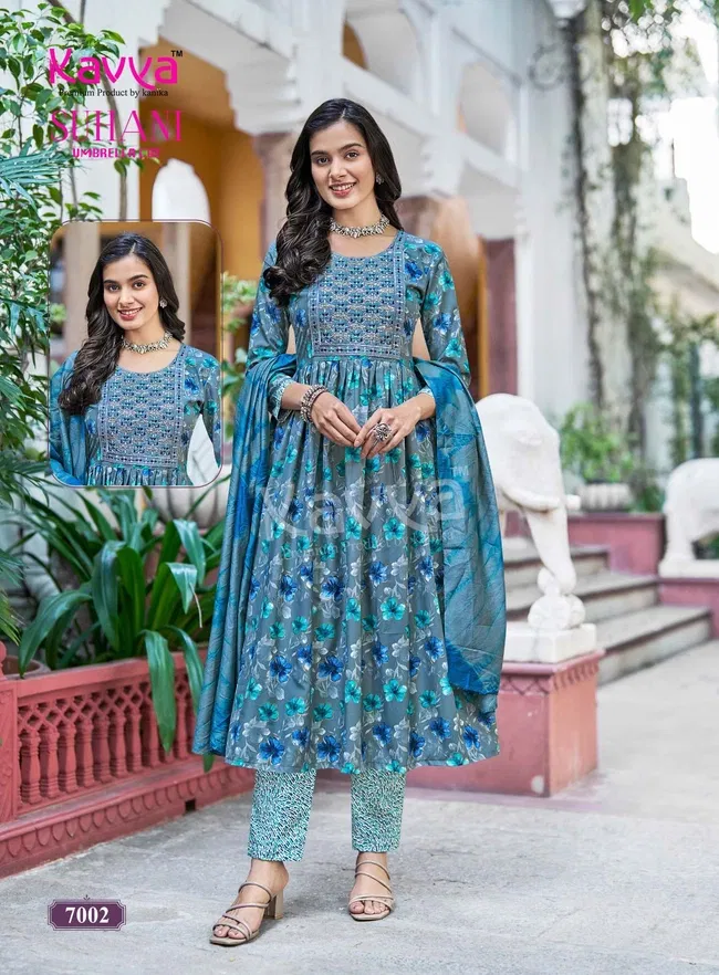 Launching Kavya Suhani vol 7 Umbrella Cut Poly Viscose Foil Print Kurti With Bottom and Dupatta Collection Wholesale 2026