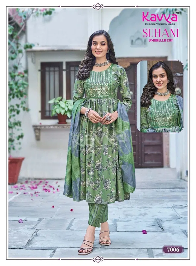 Launching Kavya Suhani vol 7 Umbrella Cut Poly Viscose Foil Print Kurti With Bottom and Dupatta Collection Wholesale 2026